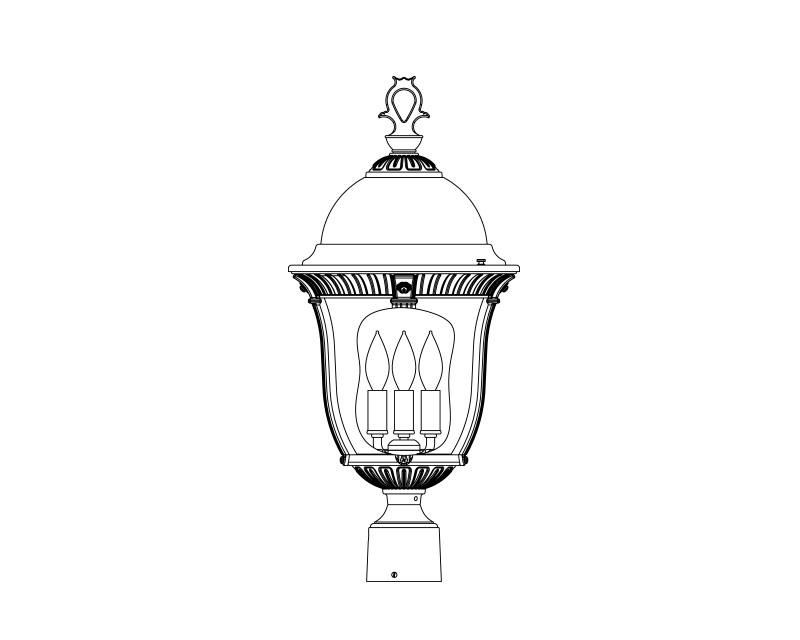 Milano, Medium, aluminum, Post Mount, Clear glass, (3) 25W B10, 120V